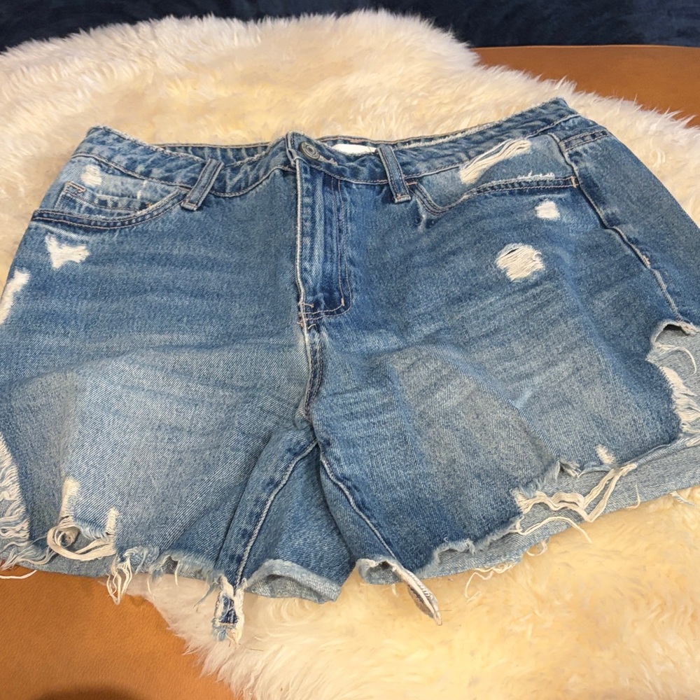 Vervet Classic Distressed Light Blue Denim Women's Shorts, Size L